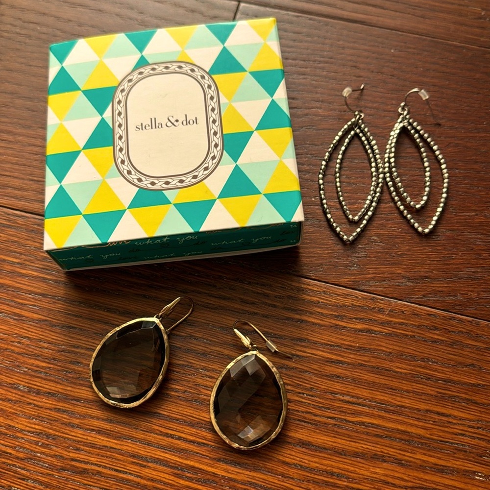 STELLA and DOT Serenity Stone Smokey Brown + Bardot Silver Earrings